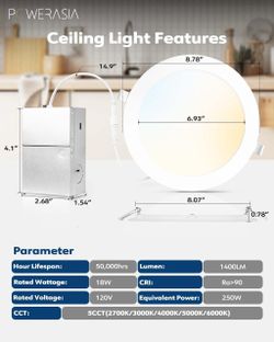 New Canless Recessed LED Lights, Ultra-Thin, 2-Pack, with Junction Boxes, Dimmable, Color Choice.