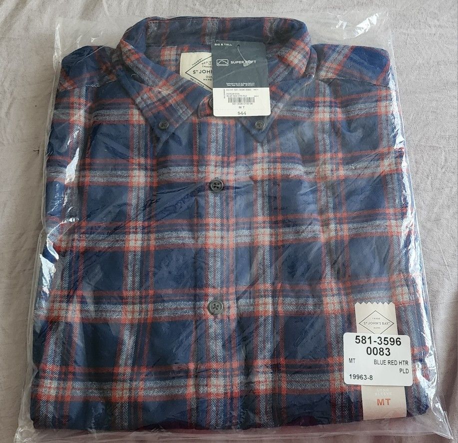 Mens Classic Fit Long Sleeve Flannel Shirt Size M Tall New