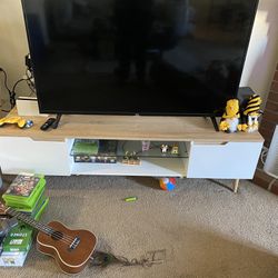 Wood Top White TV Stand 
