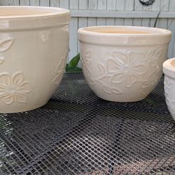 Brand New Sets Of 3 Ceramic Planters - 2 Sets Available