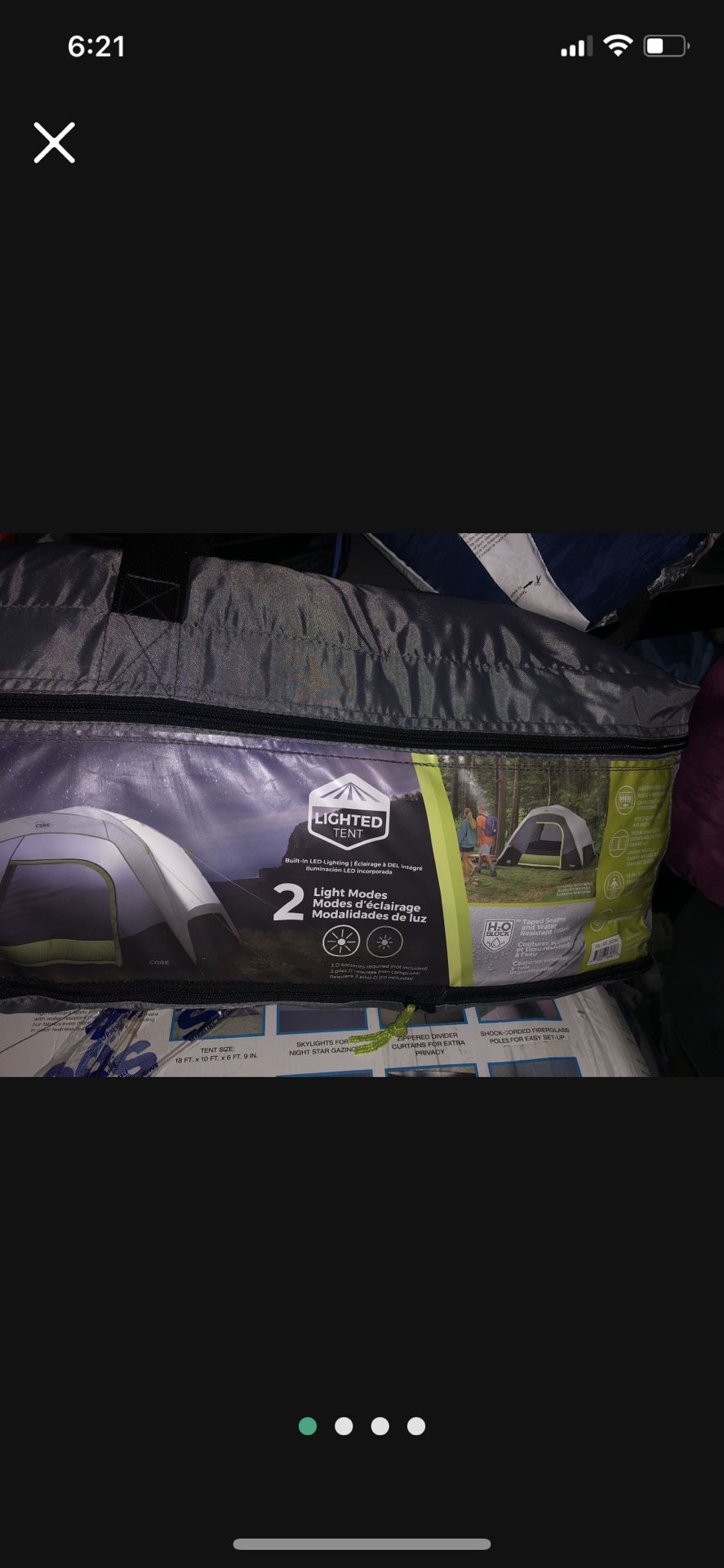 Almost New Core 6 Person Tent Lighted Dome H2O Blue Clean Water Resistant Fabric Fits 2queen Size Air Mattress Looks New Complete