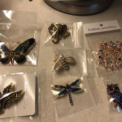 7 PCS Brooch Set Crystal Pin Gifts Vintage Style Animal Insect Owl Elephant Bee 