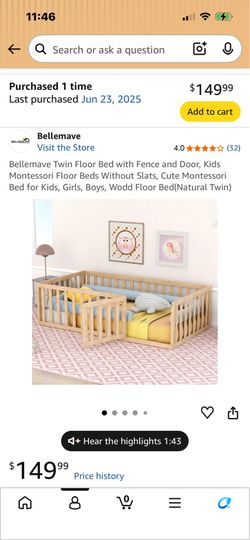 Twin Floor Bed with Fence and Door
