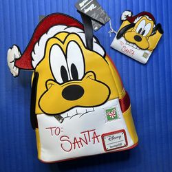 Loungefly Disney Exclusive - Pluto Santa Letter Mini Backpack & Matching Wallet - BOTH NWTs   