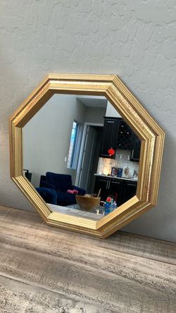 Vintage Octagon Gold Wall Mirror - 15" Distressed Accent Mirror