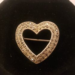 Vintage Sterling Silver 925 Marked Marcasite Open Heart Design 1" Brooch/Pendant  F11