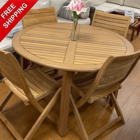BRAND NEW FREE SHIPPING 5 Piece 100% FSC Certified Solid Teak Table & Chairs Patio Dining Set | Ideal Furniture Set For Outdoor
