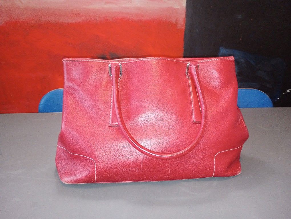 Vintage Coach Red Leather Hampton Carryall Tote Satchel