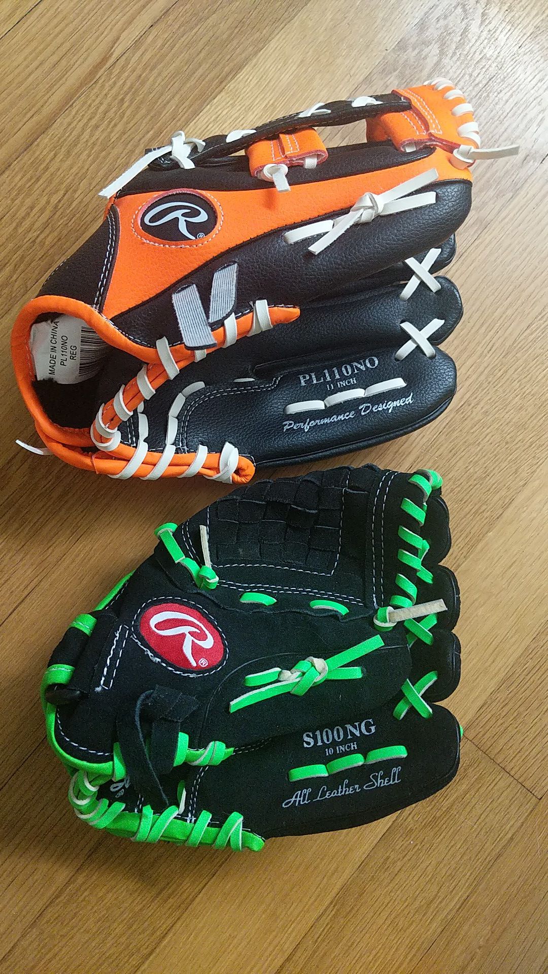 Two RAWLINGS Youth Ages 7-9 Baseball Gloves 10" and 11"