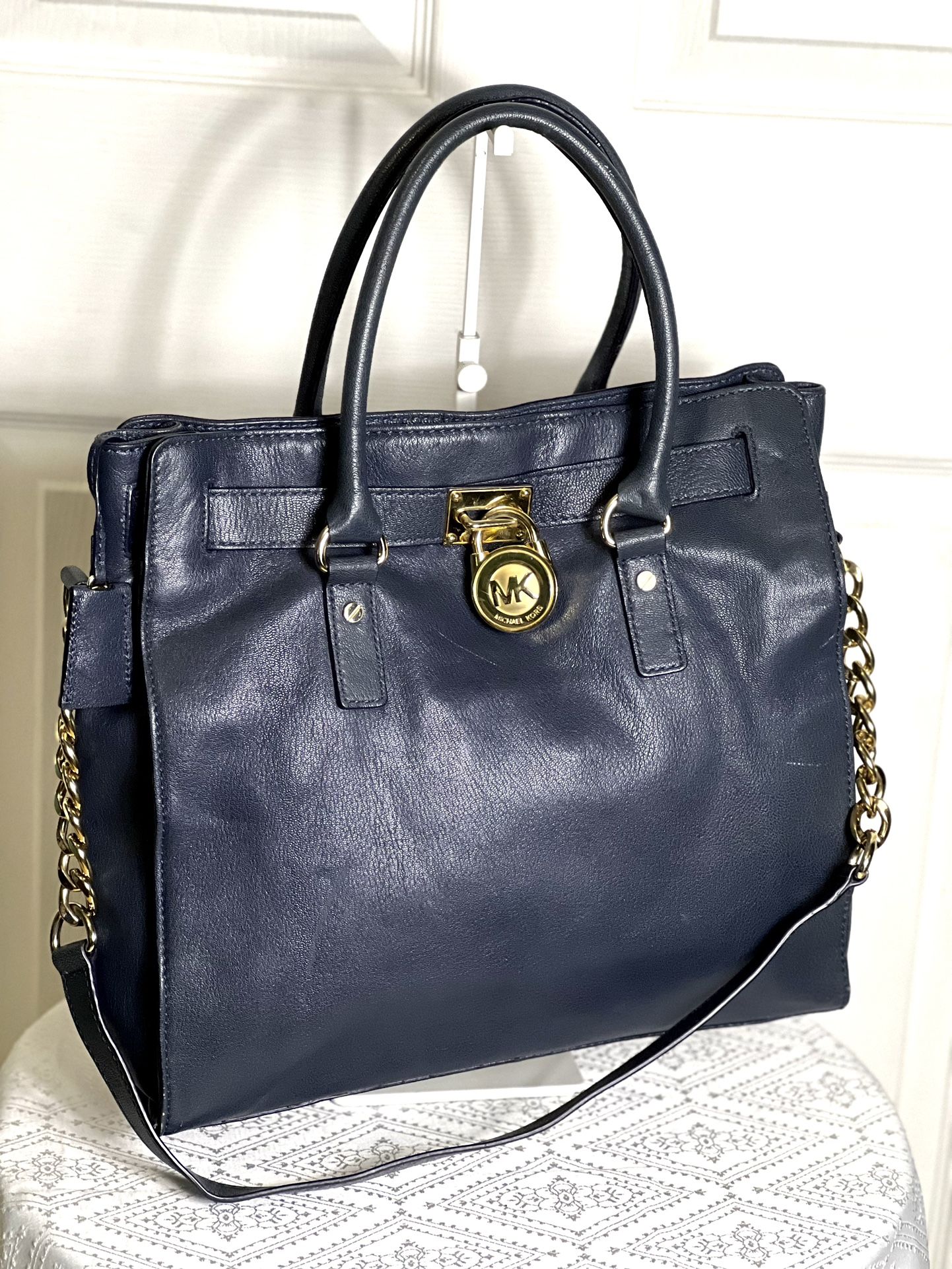MICHAEL KORS💥VINTAGE~RARE💥Large Blue Leather Locket Tote Bag