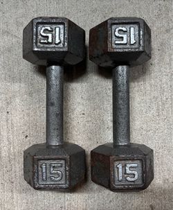 (2) 15lb Hexagon Dumbbell Weights
