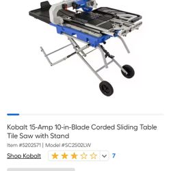 Kobalt 15 Amp 10 Inch Blade Tile Saw New