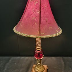 23" Antique Table Lamp - Hollywood Regency - Red Glass
