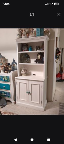 White Wood Hutch Cabinet with Open Shelves