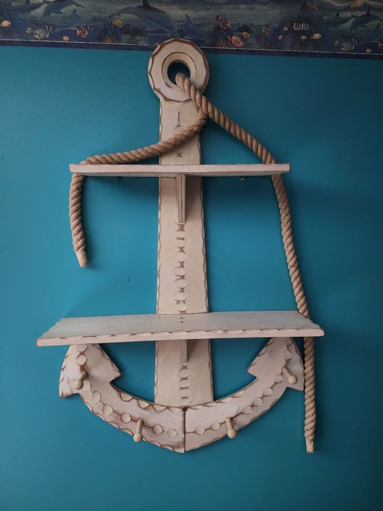 Anchor Wall Shelf With Hooks