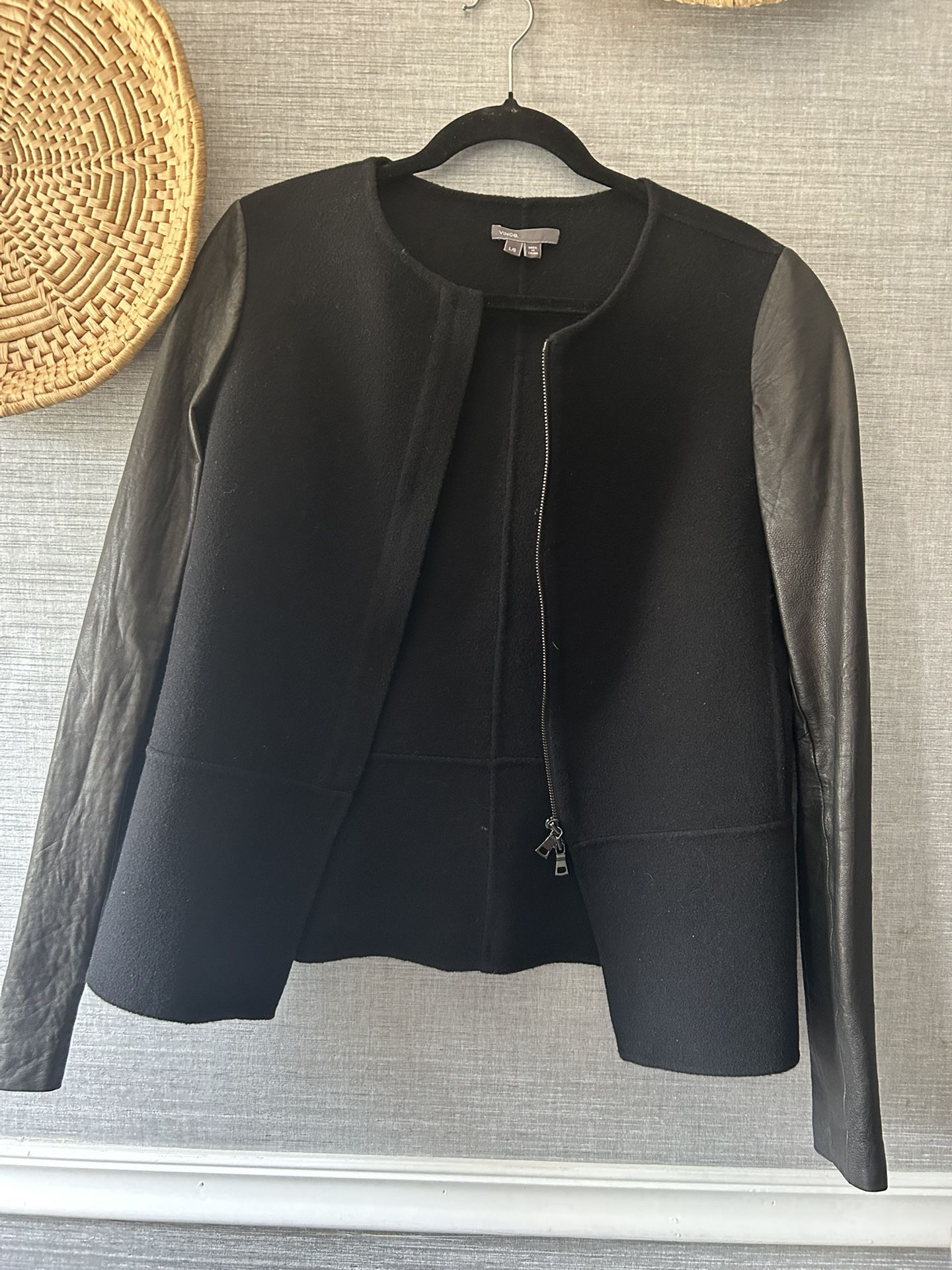 Vince Wool Jacket With Leather Sleeves