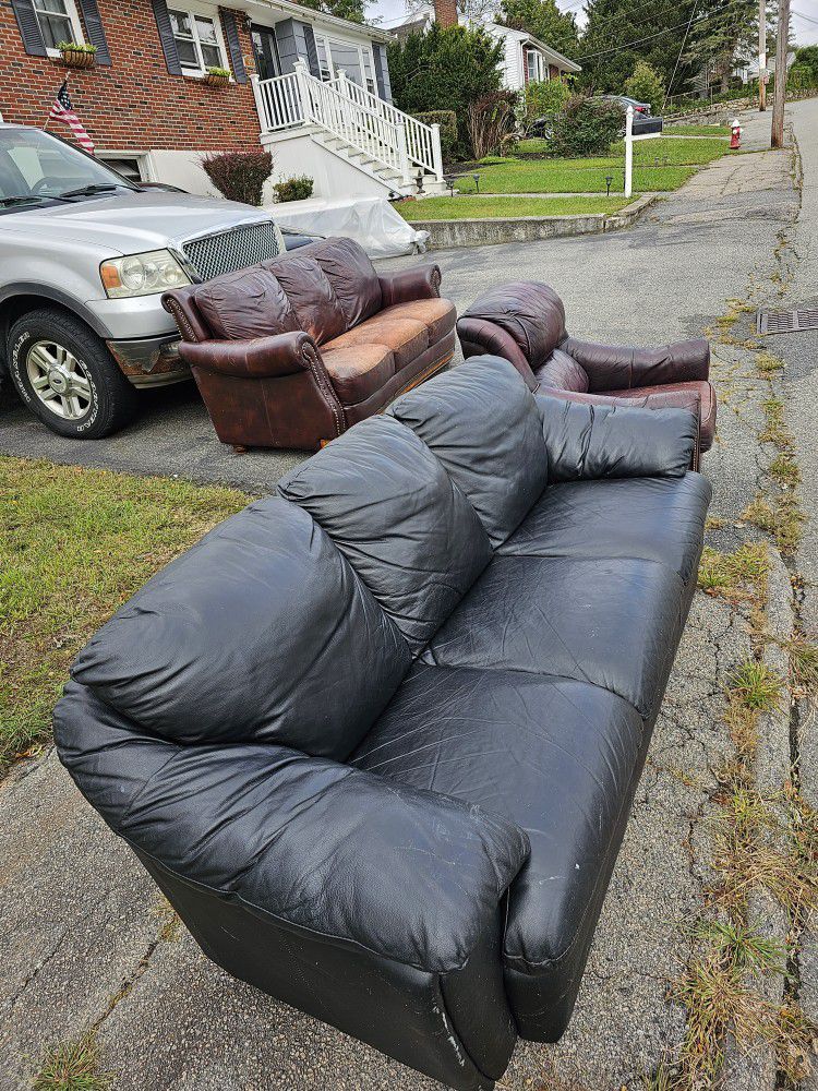 FREE!!! Leather 2 Couches 1 Matching Chair