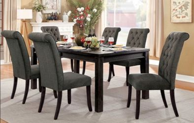 Brand New Antique Black & Grey 7pc Formal Dining Table Set