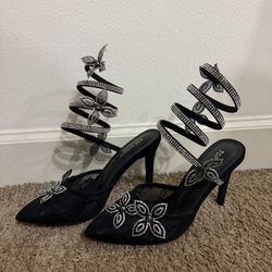 Black And Silver Heels Straps 