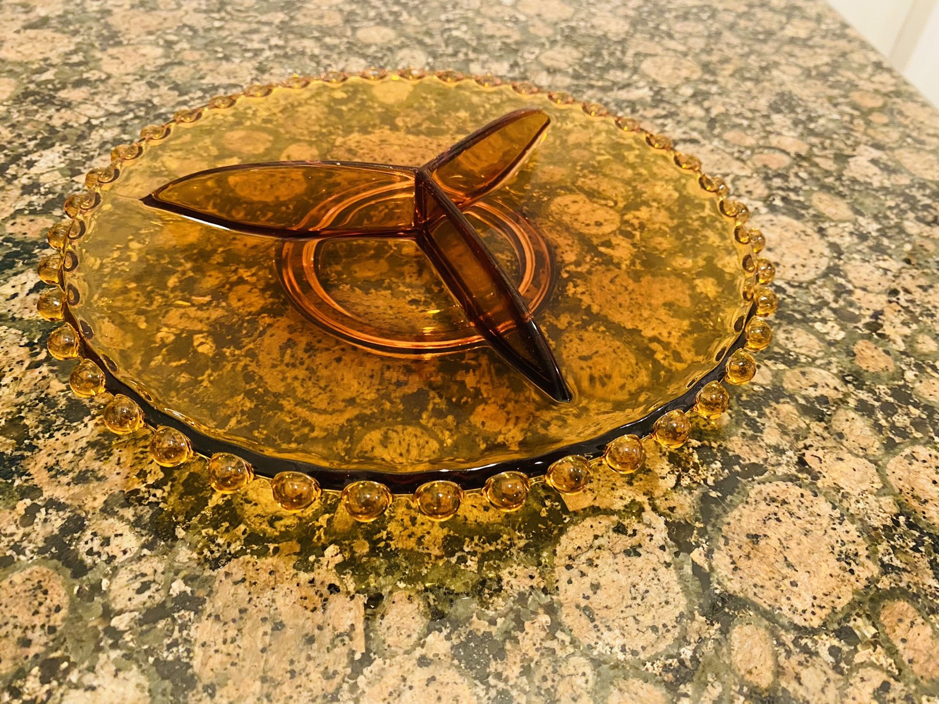 Vintage Amber Glass Dish Retro MCM