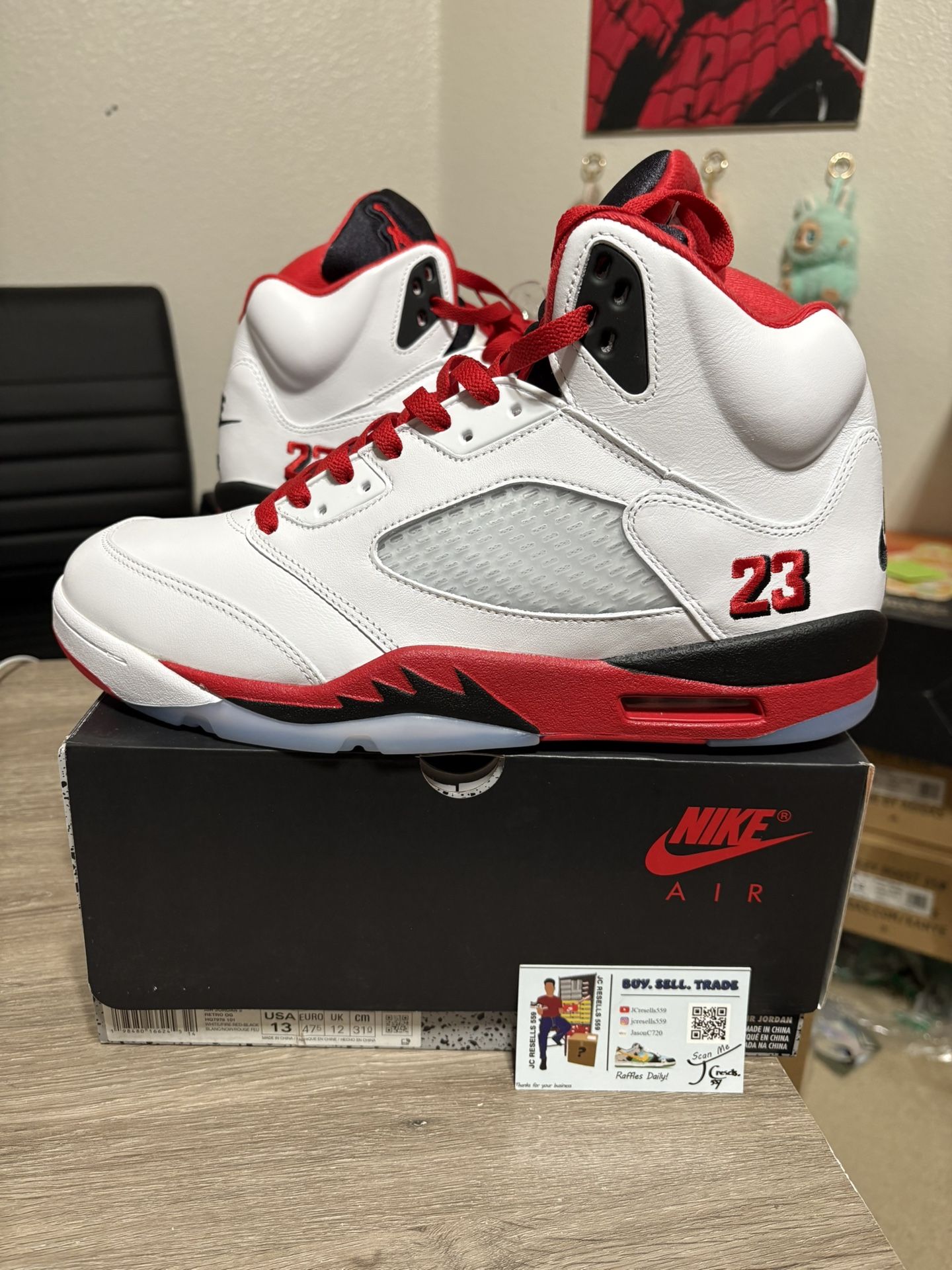 Size 13 - TRIED ON Air Jordan 5 Fire Red Black Tongue 2025
