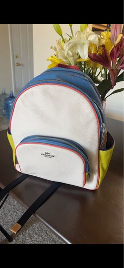 NWT Coach Court Backpack In Canvas Leather With Colorblock Chalk/Blue/Green