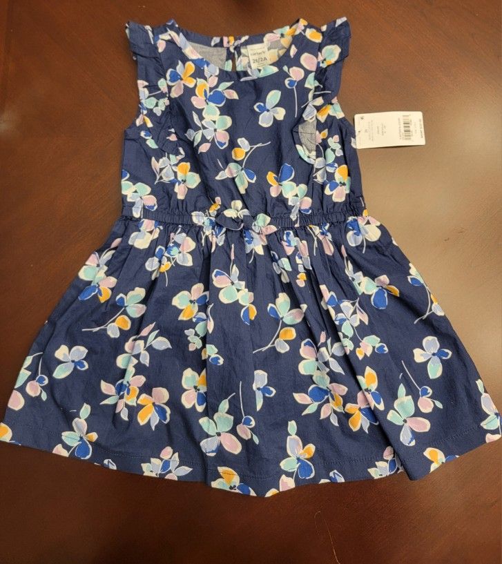 NWT Carter's Toddler Girl Sleeveless Navy Dress with Floral Pattern - Size 2T