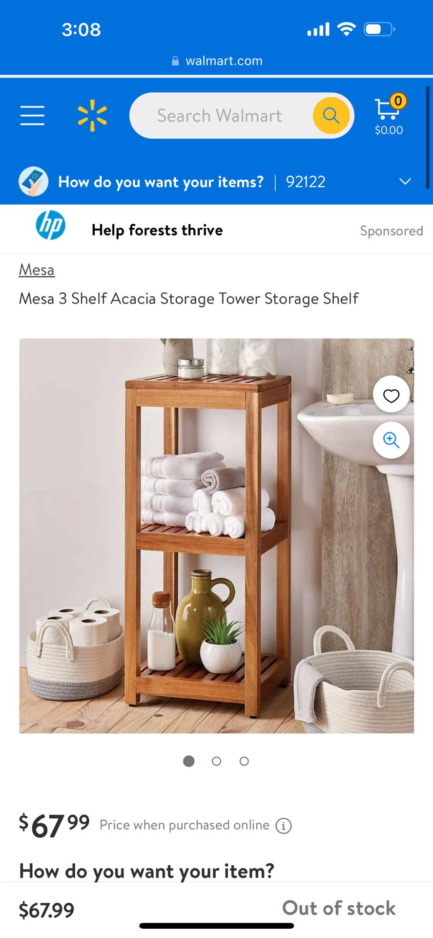 Mesa 3 Shelf Acacia Storage Tower Storage Shelf