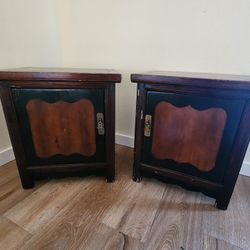 2 Antique-Style Chinese Laquer Side Tables/Nightstands 