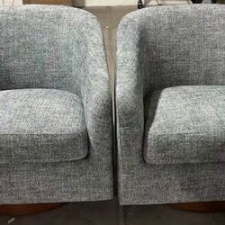 😀 2Pcs CHITA Swivel Accent Chair Armchair, Round Barrel Chair in Fabric for Living Room Bedroom, Pebble Grey