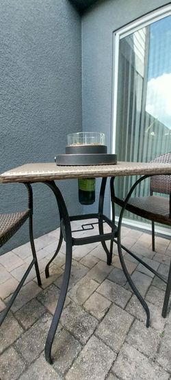 Patio Umbrella, table, base, working propane firepit