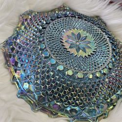 Blue Carnival Glass Dish 