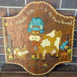 Vintage Rustic Primitive Hand Painted Folk Art Wood Wall Decor 1978