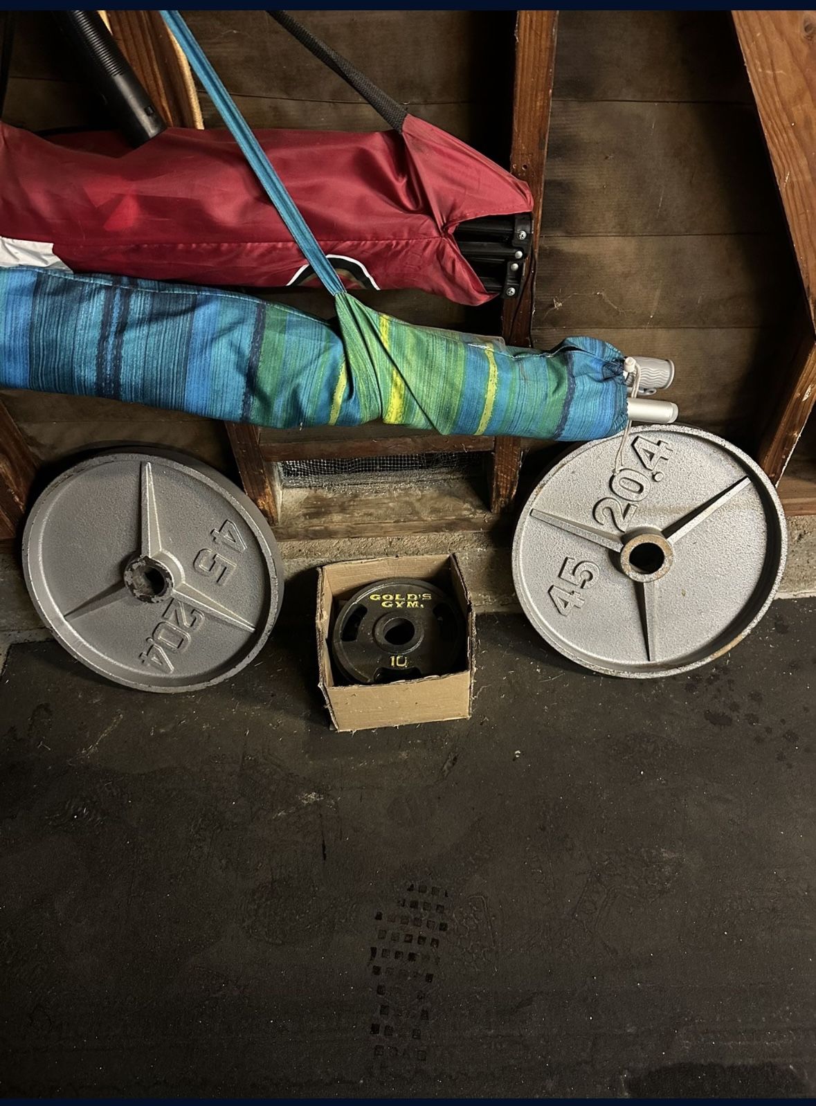 45 Pound Iron Plates And Bench Bar