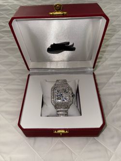 Square face fully moissanite automatic watch