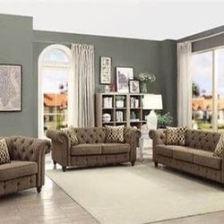 Chesterfield Style Grey Button Tufted Sofa and Love Seat Set with Rolled, Nailhead Trim Arm Design  Add Chair: $599  Best Prices in the Industry Guara