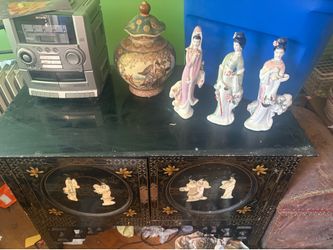 Vintage Asian cabinet and decor