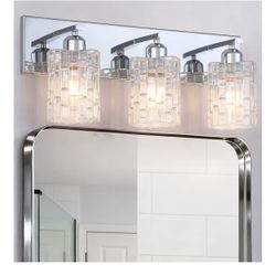 3-Light Crystal Vanity Light for Bathroom, Chrome Over Mirror Light Fixture, Modern Wall Mount for Living Room, Bedroom, Hallway