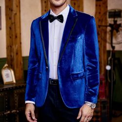 Coofandy Velvet Blue SUIT JACKET Size XL 