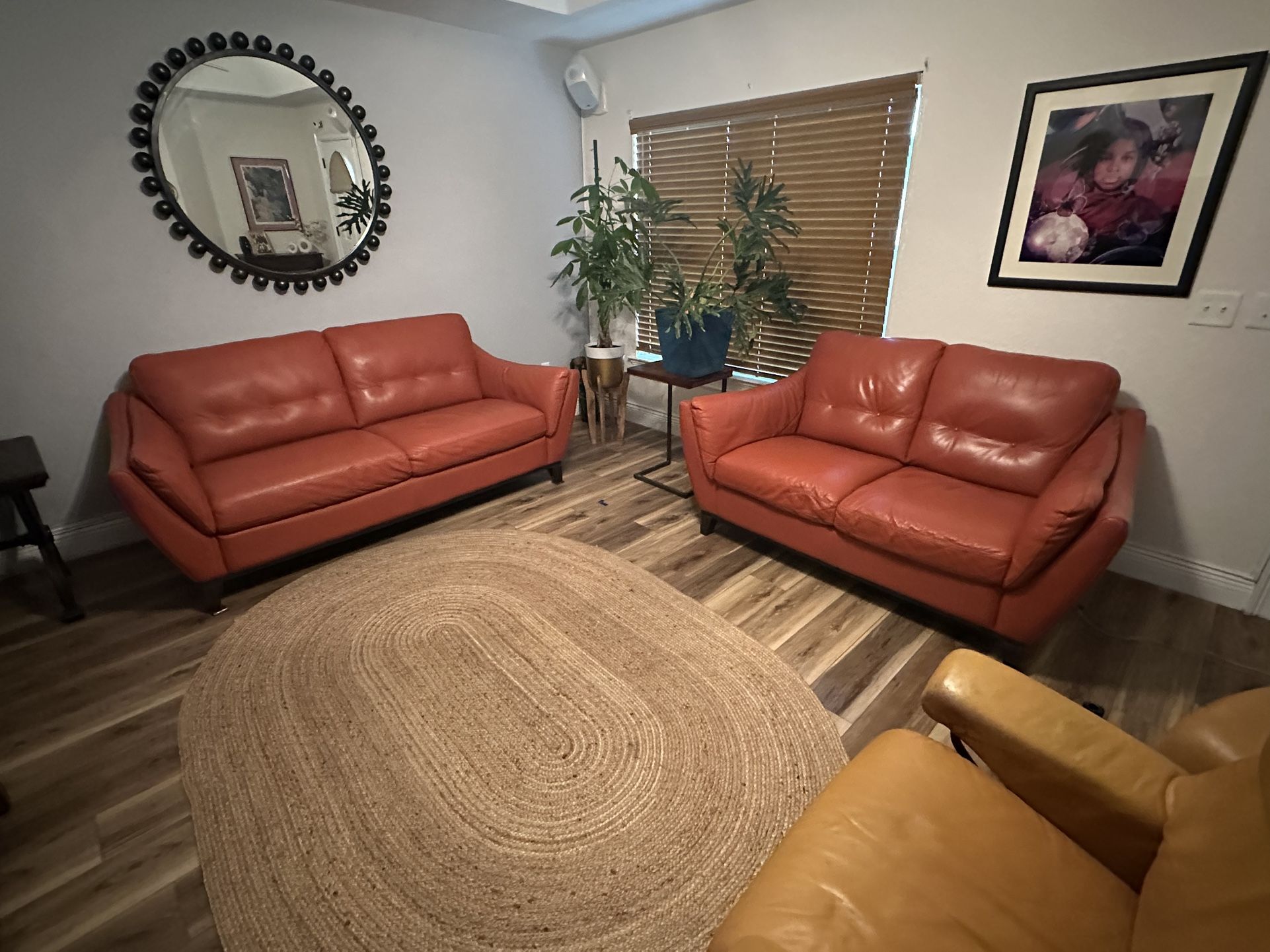 Genuine Leather Love Seat And Sofa