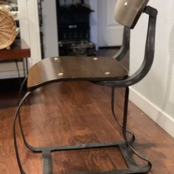 Solid Heavy Brushed Metal And Wood Accent Chair 