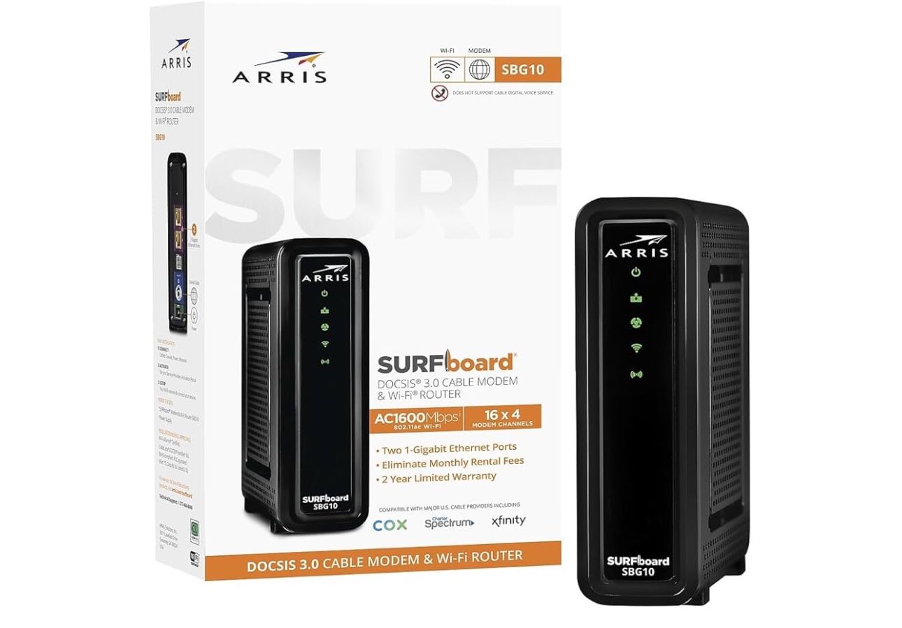 Arris SURFboard SBG10 Desktop DOCSIS 3.0 Cable Modem & Wi-Fi Router, Black (1000884)