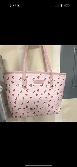 Pink Cherry Print Tote Bag