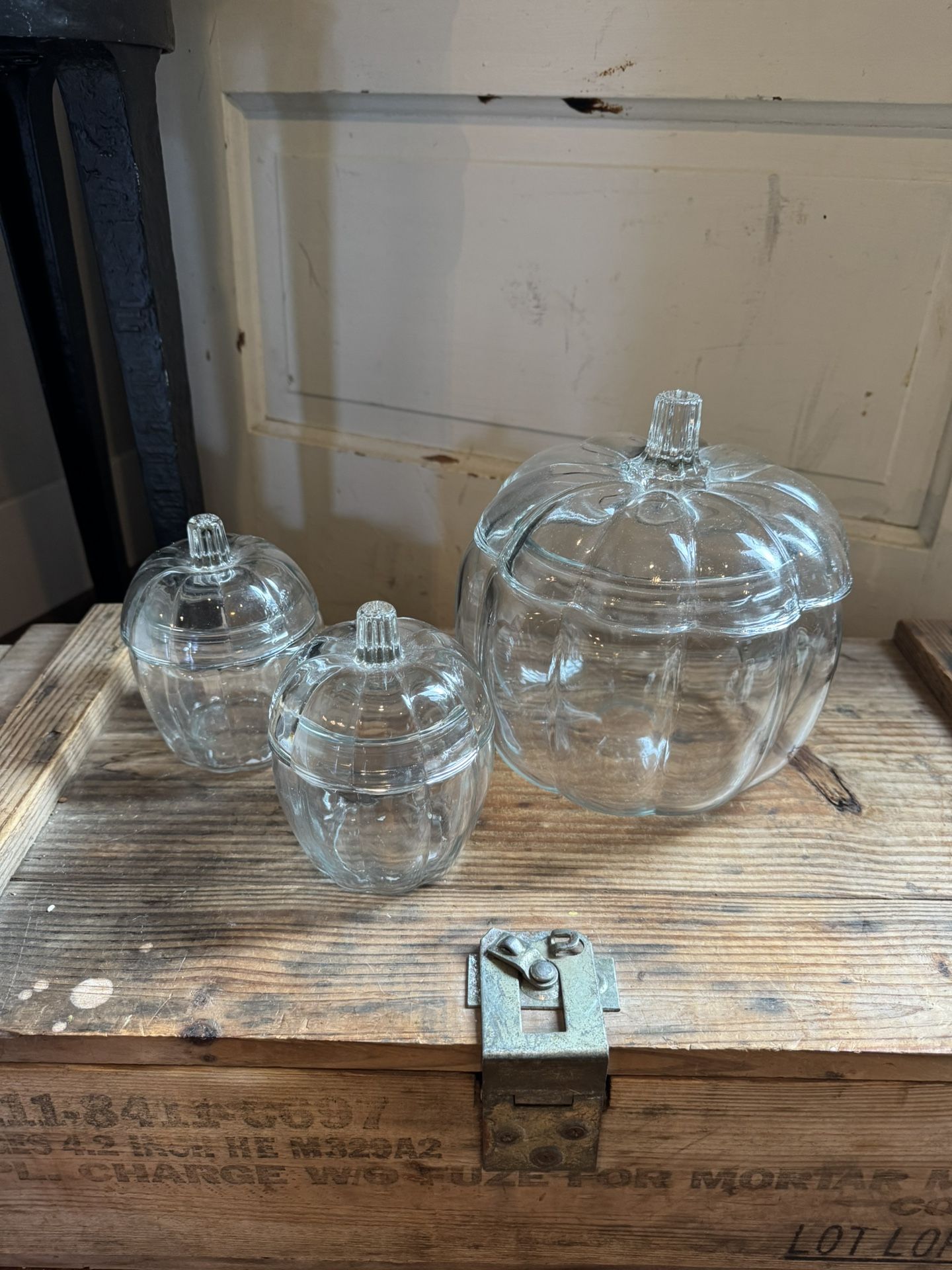 Glass Lidded Pumpkin Jar Set.