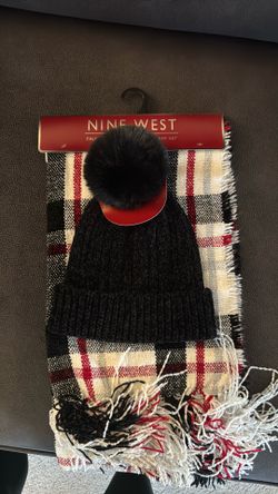 Nine West Faux Fur Pom Beanie And Scarf Set