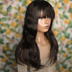 22" Human Hair Wig  Straight With Bangs New  Regular Cap 