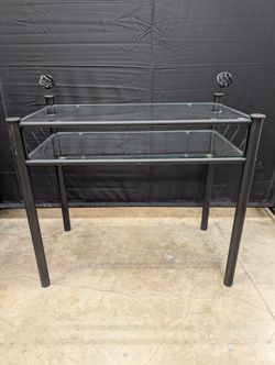 Contemporary Black Metal and Glass Two-Tier Side Table