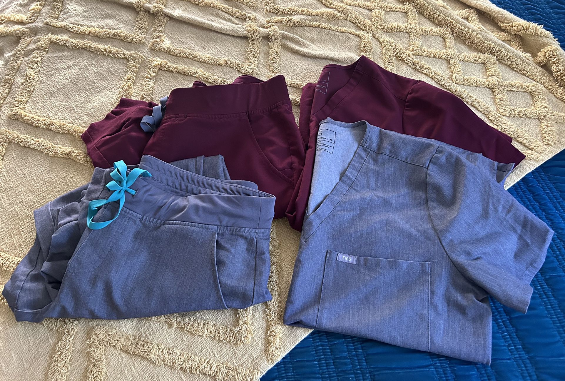 2 Pairs of FIGS Scrubs in EUC Graphite And Burgundy 