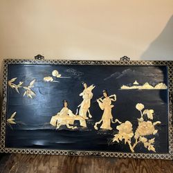 Vintage Ivory Asian Wall Panel Shell Lacquer
