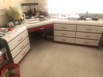 Children student desk and chest dresser (red and white)